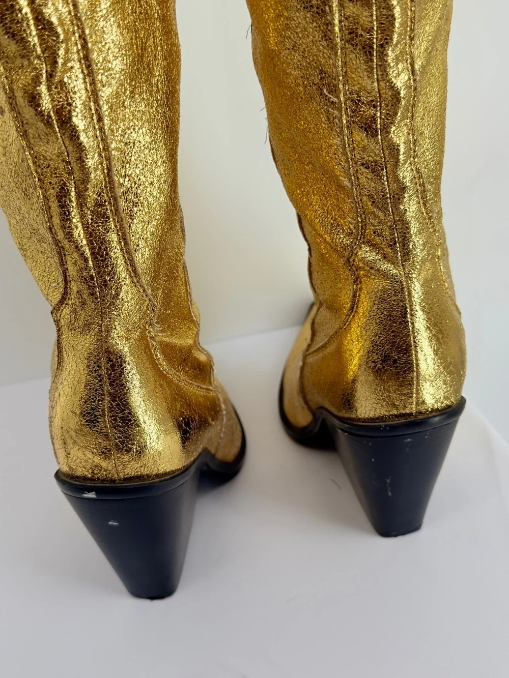 Gold Metallic Knee High Western Cowboy Boots Size 7 Pointed Toe